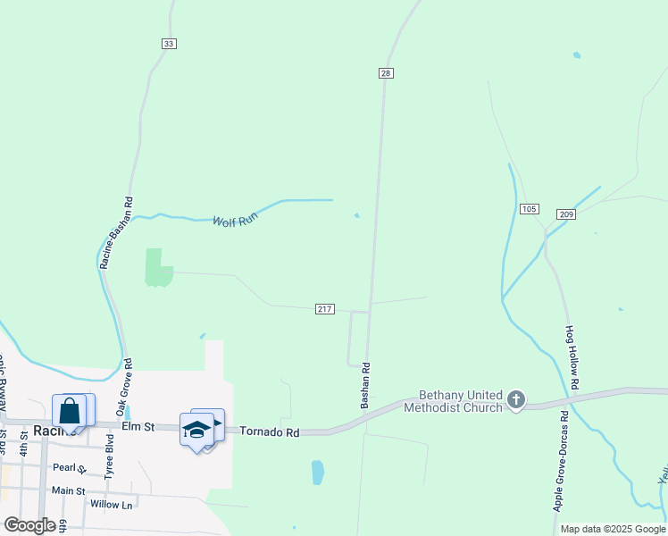 map of restaurants, bars, coffee shops, grocery stores, and more near 32431 Cr 403 Minersville Road in Racine