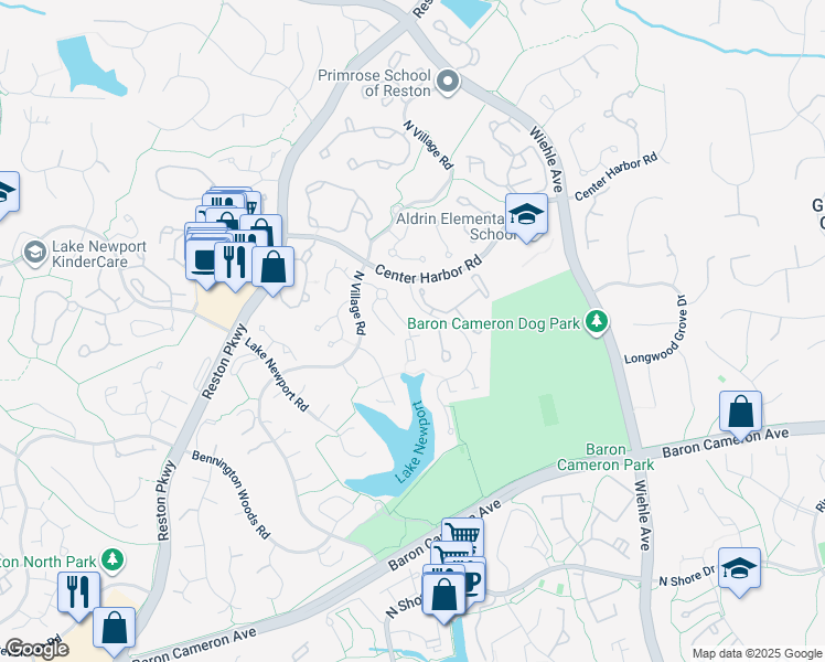 map of restaurants, bars, coffee shops, grocery stores, and more near 11538 Hemingway Drive in Reston