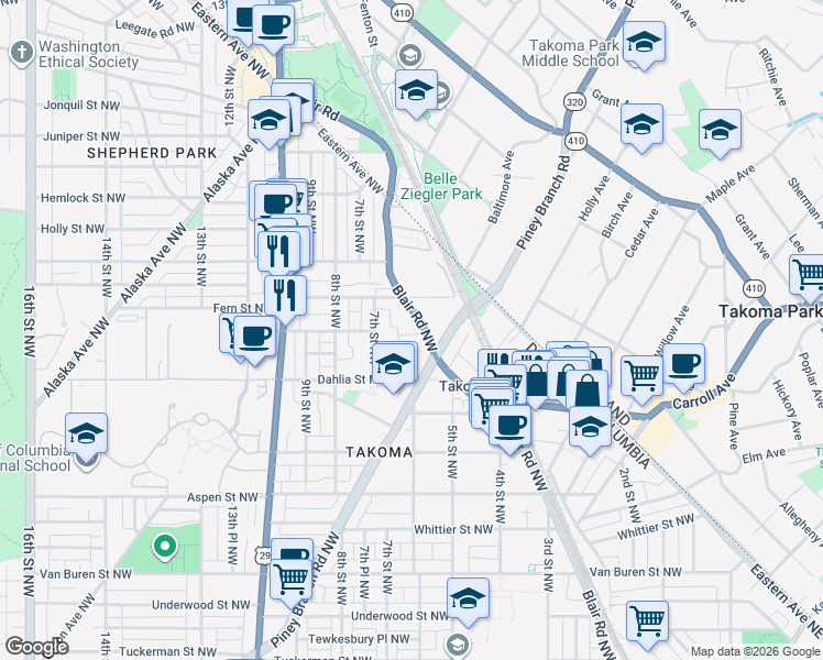 map of restaurants, bars, coffee shops, grocery stores, and more near 101 Independence Avenue Southeast in Washington