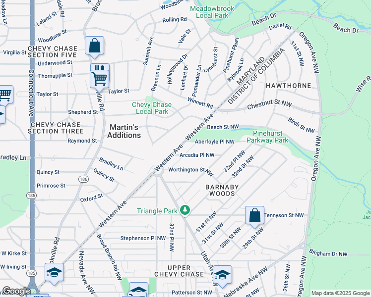 map of restaurants, bars, coffee shops, grocery stores, and more near 6643 Western Avenue Northwest in Washington
