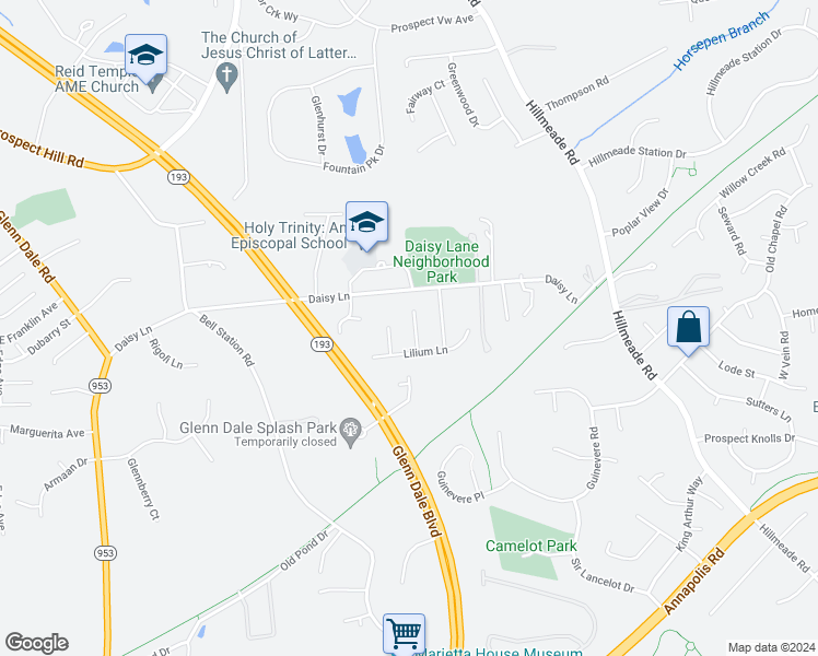 map of restaurants, bars, coffee shops, grocery stores, and more near 6404 Zinnia Court in Glenn Dale