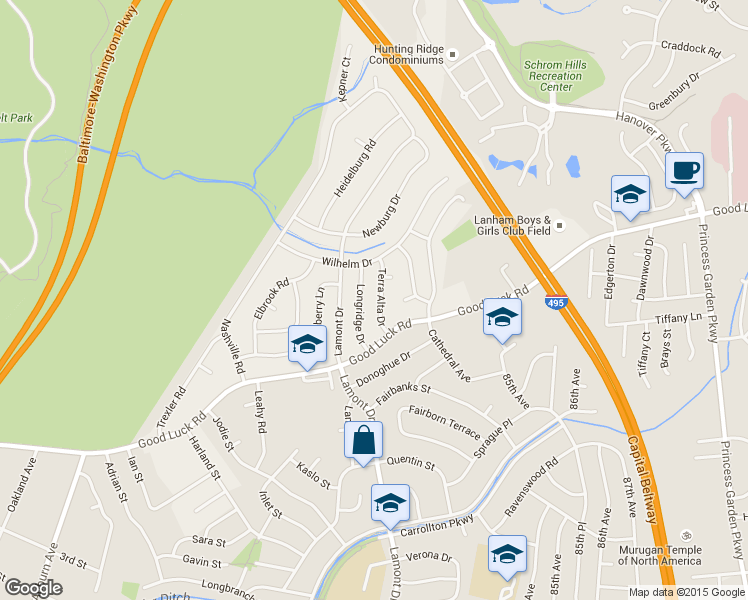 map of restaurants, bars, coffee shops, grocery stores, and more near 6712 Terra Alta Dr in Lanham-Seabrook