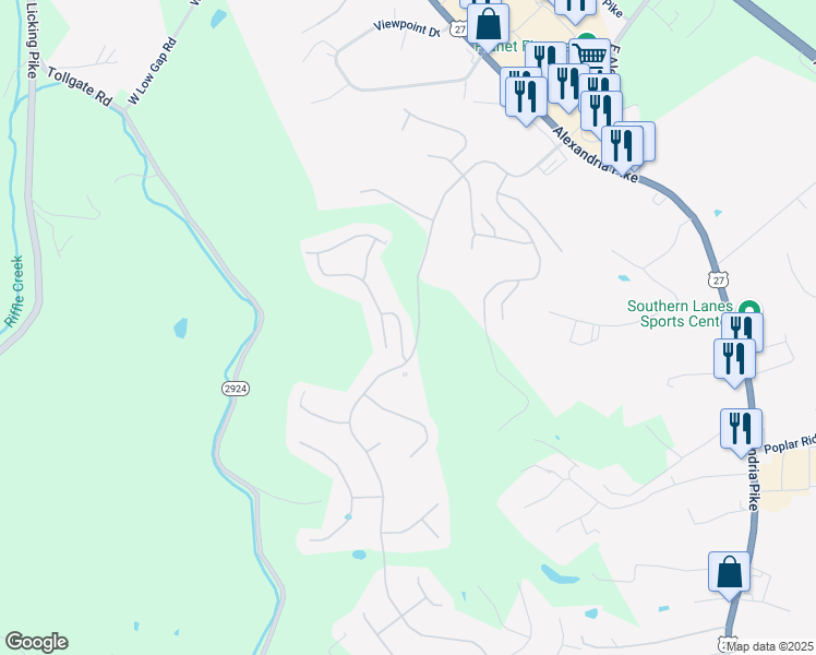 map of restaurants, bars, coffee shops, grocery stores, and more near 7601 Tartan Ridge Drive in Alexandria