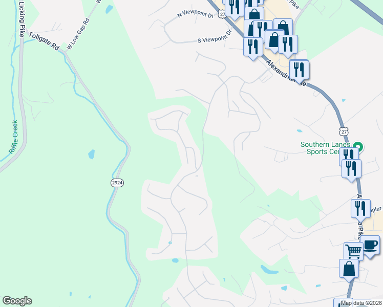 map of restaurants, bars, coffee shops, grocery stores, and more near 7586 Tartan Ridge Drive in Alexandria