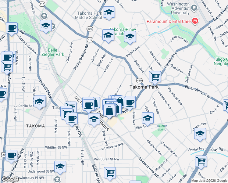 map of restaurants, bars, coffee shops, grocery stores, and more near 101 Independence Avenue Southeast in Washington