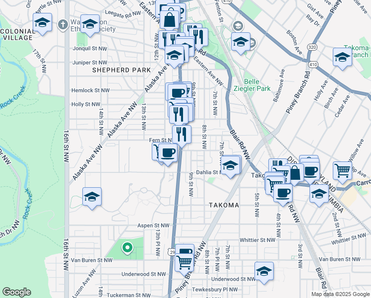 map of restaurants, bars, coffee shops, grocery stores, and more near 101 Independence Avenue Southeast in Washington