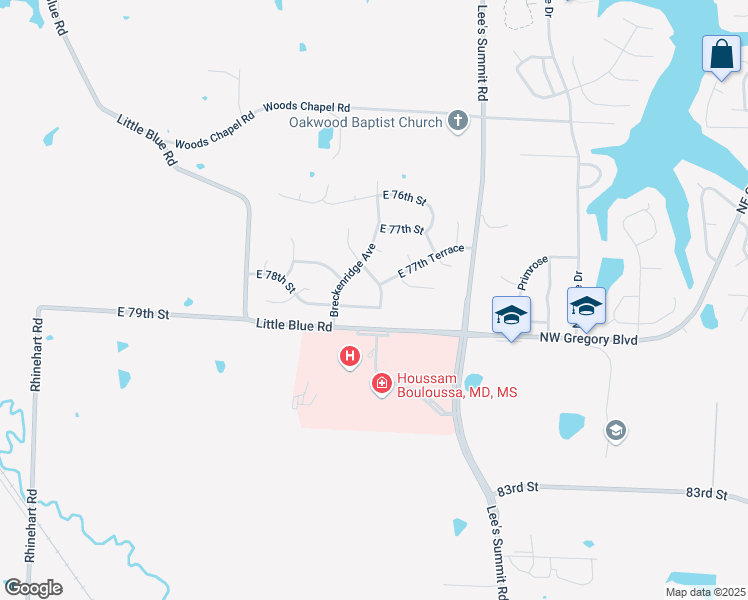 map of restaurants, bars, coffee shops, grocery stores, and more near 7723 Trail Ridge Street in Kansas City
