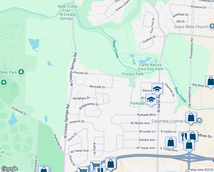 map of restaurants, bars, coffee shops, grocery stores, and more near 2400 Milicent Ct in Columbia