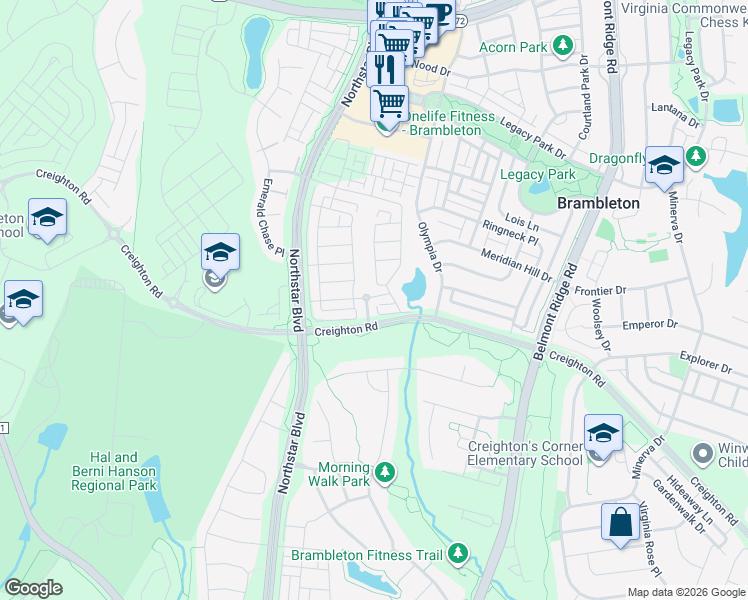 map of restaurants, bars, coffee shops, grocery stores, and more near 42335 Porter Ridge Terrace in Brambleton
