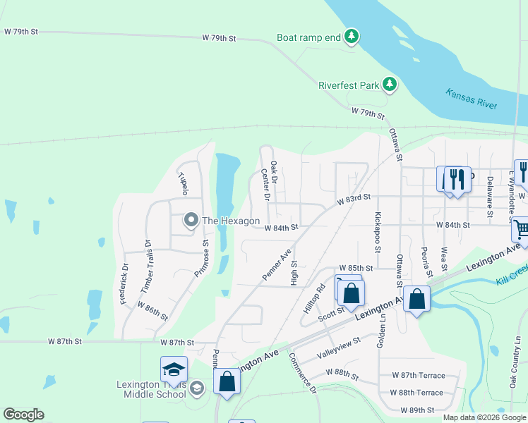 map of restaurants, bars, coffee shops, grocery stores, and more near 8320 Center Drive in De Soto