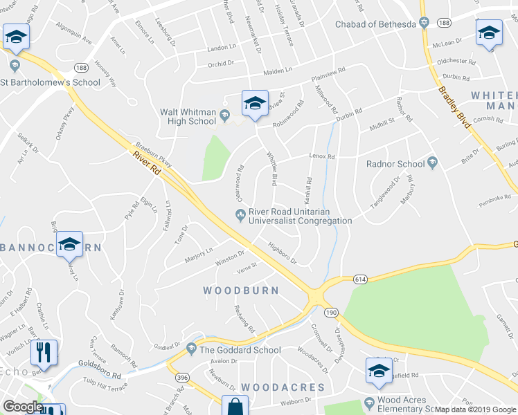 map of restaurants, bars, coffee shops, grocery stores, and more near 6336 Lenox Road in Bethesda