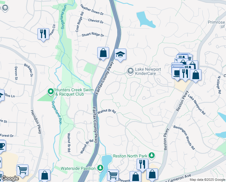 map of restaurants, bars, coffee shops, grocery stores, and more near 1571 Poplar Grove Drive in Reston