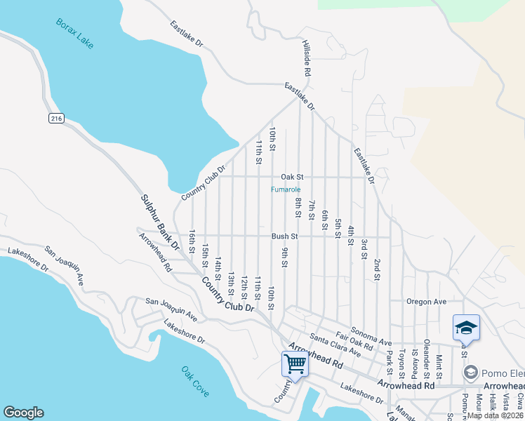 map of restaurants, bars, coffee shops, grocery stores, and more near 3112 11th Street in Clearlake