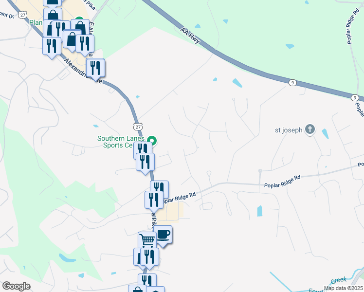 map of restaurants, bars, coffee shops, grocery stores, and more near 3663 Walnut Park Drive in Alexandria