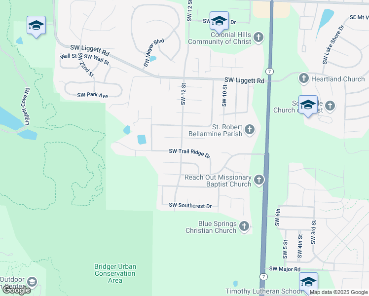 map of restaurants, bars, coffee shops, grocery stores, and more near 4304 Southwest 12 Street in Blue Springs