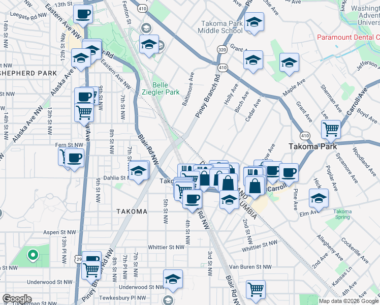 map of restaurants, bars, coffee shops, grocery stores, and more near 101 Independence Avenue Southeast in Washington