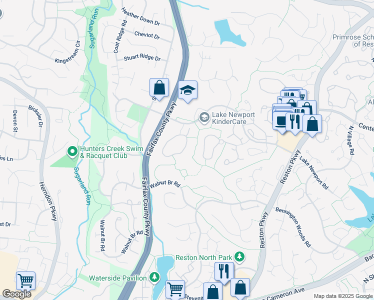 map of restaurants, bars, coffee shops, grocery stores, and more near 1544 Poplar Grove Drive in Reston