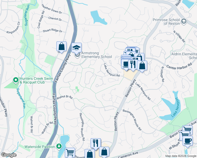 map of restaurants, bars, coffee shops, grocery stores, and more near 1502 Twisted Oak Drive in Reston
