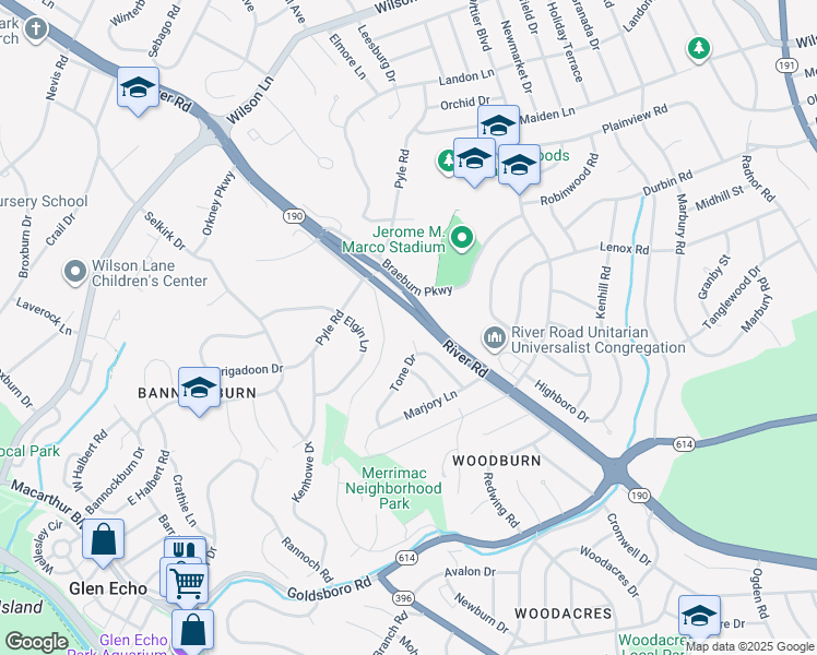map of restaurants, bars, coffee shops, grocery stores, and more near 6323 Tone Ct in Bethesda