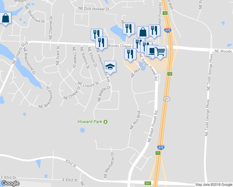 map of restaurants, bars, coffee shops, grocery stores, and more near 650 Northeast Newport Drive in Lee's Summit