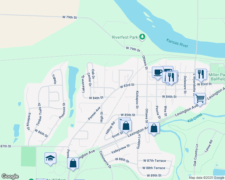 map of restaurants, bars, coffee shops, grocery stores, and more near 8370 Penner Avenue in De Soto