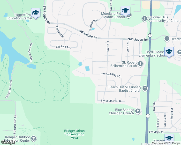 map of restaurants, bars, coffee shops, grocery stores, and more near 4309 Southwest 14 Street in Blue Springs