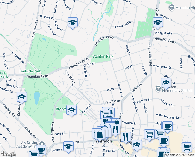 map of restaurants, bars, coffee shops, grocery stores, and more near 910 McDaniel Court in Herndon