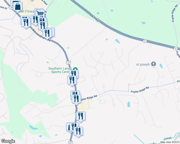 map of restaurants, bars, coffee shops, grocery stores, and more near 3663 Walnut Park Drive in Alexandria