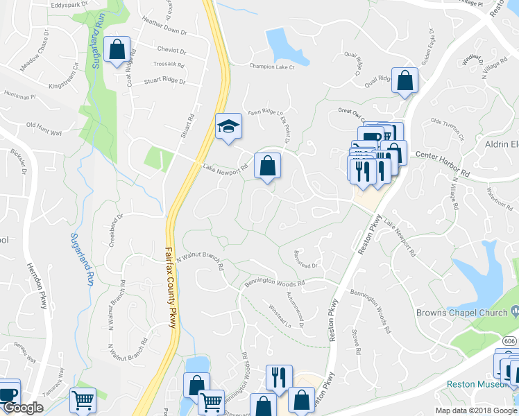 map of restaurants, bars, coffee shops, grocery stores, and more near 1510 Autumn Ridge Circle in Reston