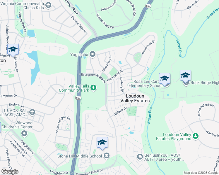 map of restaurants, bars, coffee shops, grocery stores, and more near 23194 Evergreen Ridge Drive in Ashburn