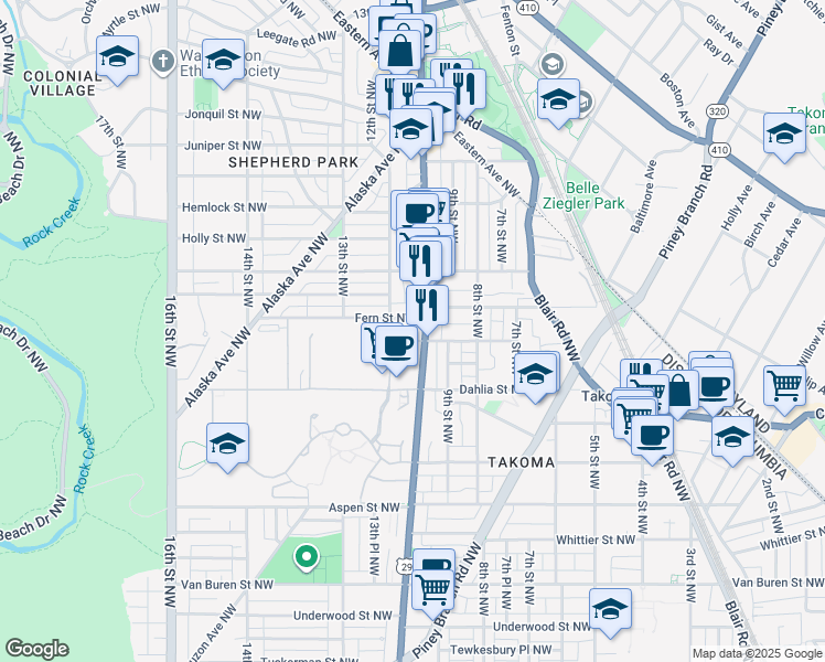 map of restaurants, bars, coffee shops, grocery stores, and more near 101 Independence Avenue Southeast in Washington
