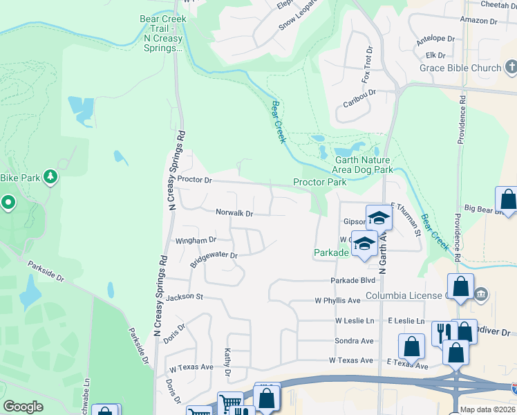 map of restaurants, bars, coffee shops, grocery stores, and more near 2400 Milicent Court in Columbia