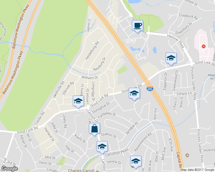 map of restaurants, bars, coffee shops, grocery stores, and more near 6708 Vanessa Drive in Lanham