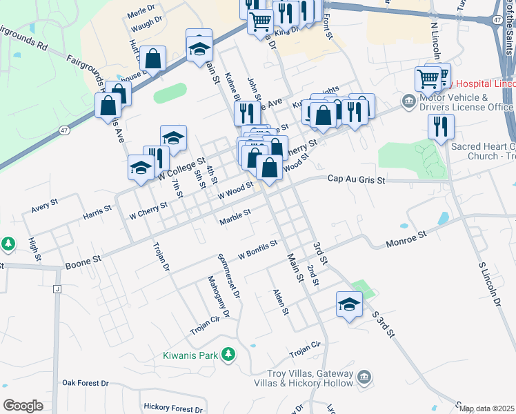 map of restaurants, bars, coffee shops, grocery stores, and more near 201 Marble Street in Troy