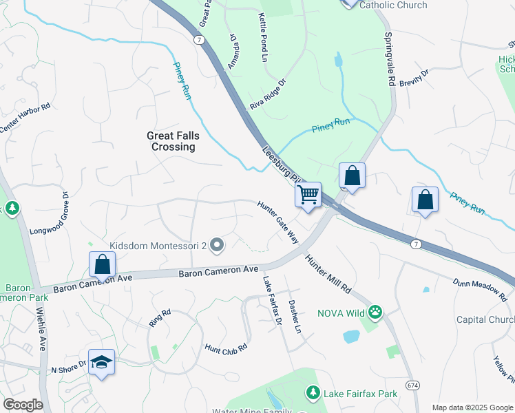 map of restaurants, bars, coffee shops, grocery stores, and more near 10855 Hunter Gate Way in Reston