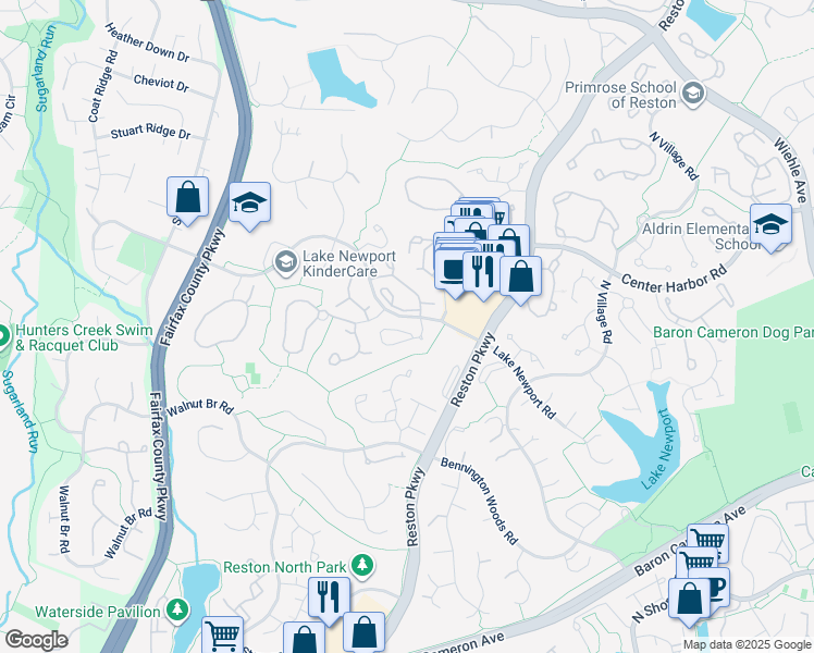 map of restaurants, bars, coffee shops, grocery stores, and more near 11767 Arbor Glen Way in Reston