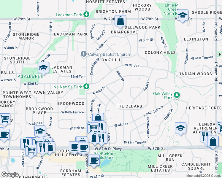 map of restaurants, bars, coffee shops, grocery stores, and more near 14807 West 83rd Terrace in Lenexa