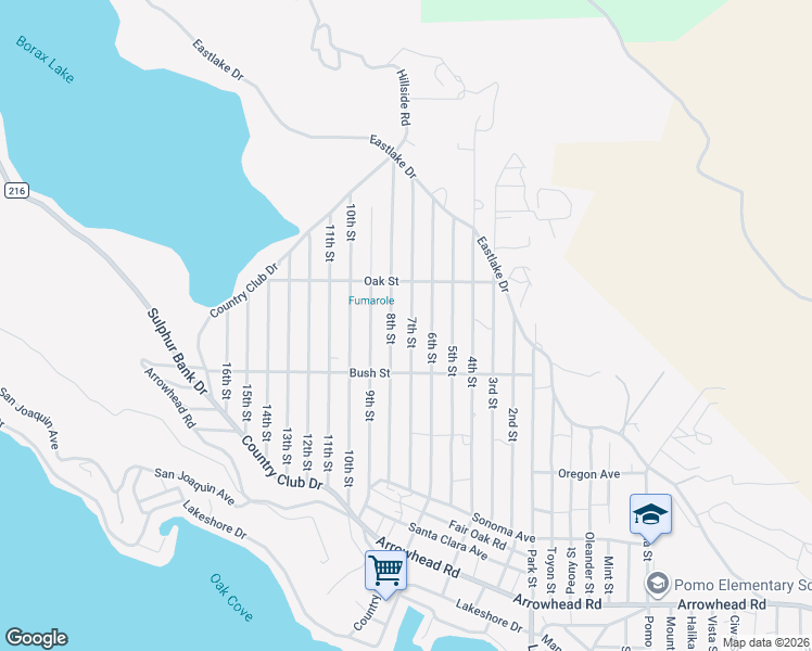 map of restaurants, bars, coffee shops, grocery stores, and more near 3095 7th Street in Clearlake