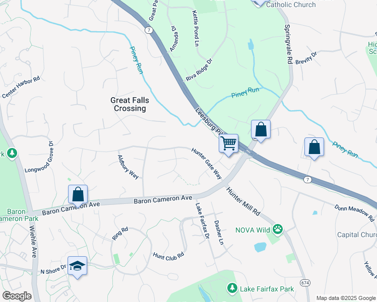 map of restaurants, bars, coffee shops, grocery stores, and more near 10857 Hunter Gate Way in Reston