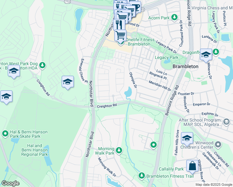 map of restaurants, bars, coffee shops, grocery stores, and more near 42284 Porter Ridge Terrace in Brambleton