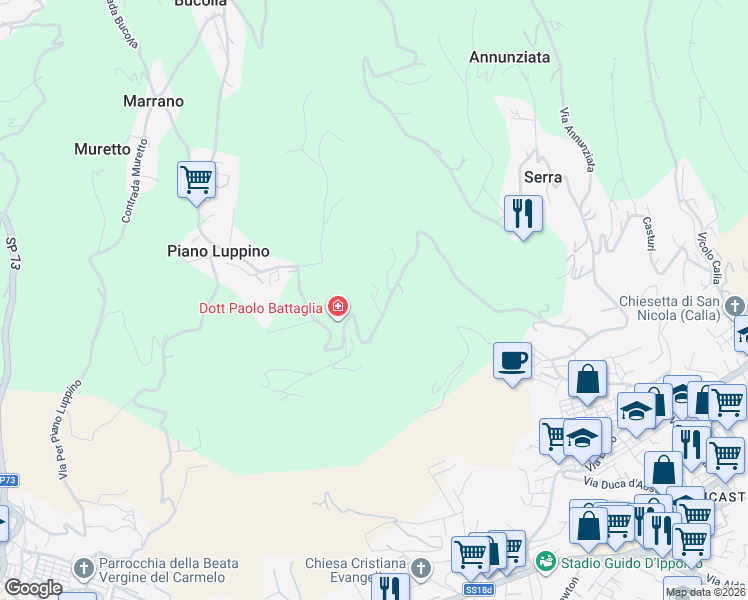 map of restaurants, bars, coffee shops, grocery stores, and more near 28 Contrada Canneto Fragale in Provincia di Catanzaro