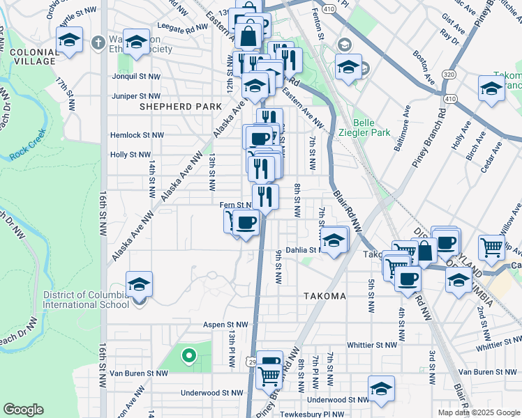 map of restaurants, bars, coffee shops, grocery stores, and more near 101 Independence Avenue Southeast in Washington