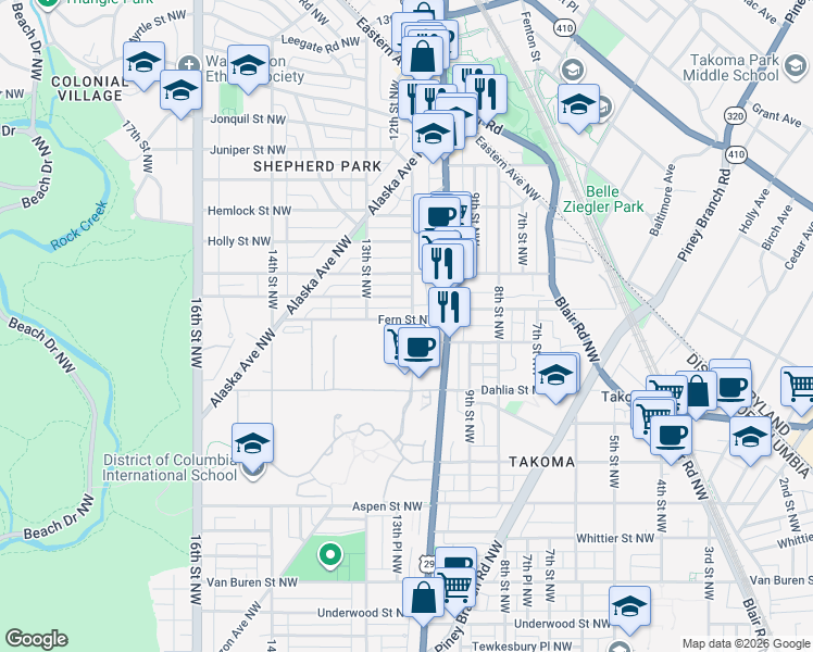 map of restaurants, bars, coffee shops, grocery stores, and more near 101 Independence Avenue Southeast in Washington