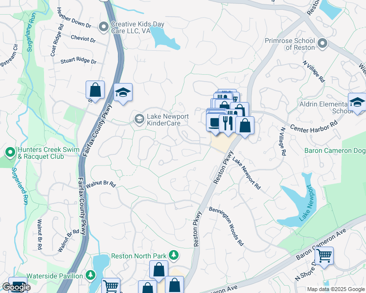 map of restaurants, bars, coffee shops, grocery stores, and more near 11753 Arbor Glen Way in Reston