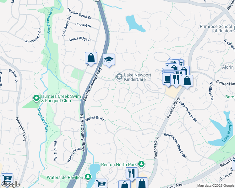 map of restaurants, bars, coffee shops, grocery stores, and more near 1555 Autumn Ridge Circle in Reston