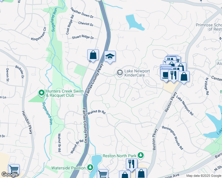 map of restaurants, bars, coffee shops, grocery stores, and more near 1534 Poplar Grove Drive in Reston
