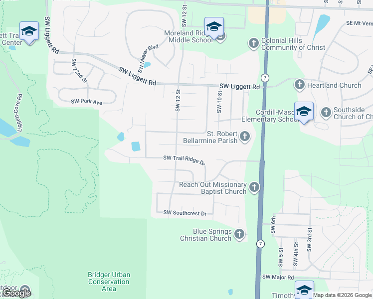map of restaurants, bars, coffee shops, grocery stores, and more near 4304 Southwest 12 Street in Blue Springs