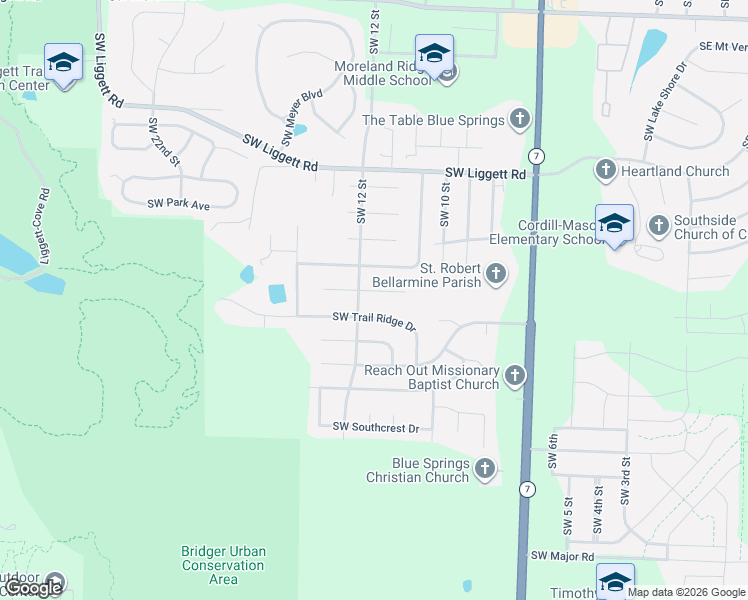 map of restaurants, bars, coffee shops, grocery stores, and more near 4304 Southwest 12 Street in Blue Springs