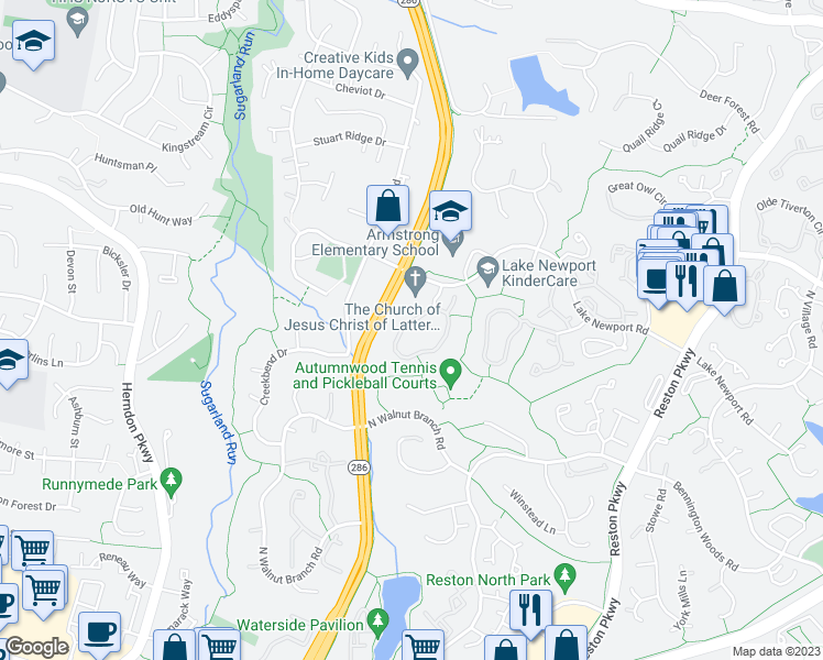 map of restaurants, bars, coffee shops, grocery stores, and more near 1651 Poplar Grove Drive in Reston