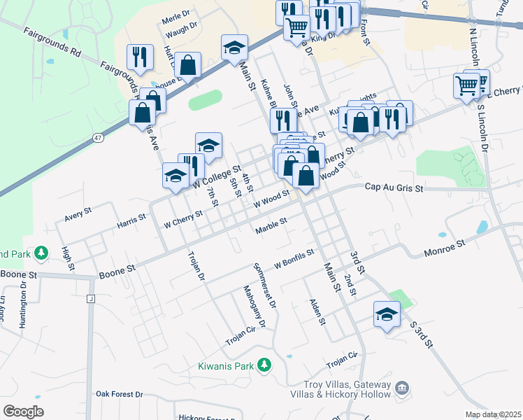 map of restaurants, bars, coffee shops, grocery stores, and more near 340 Boone Street in Troy